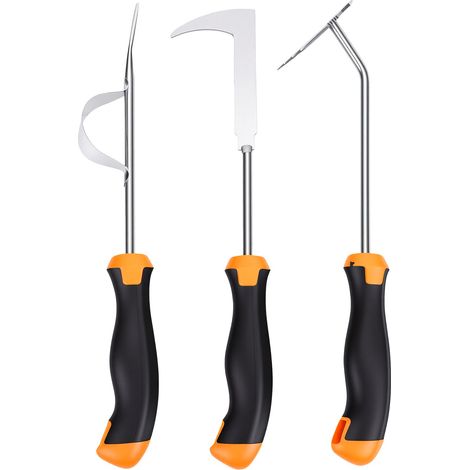 Ensemble de 3 outils de désherbage portables en acier inoxydable, idéal pour une utilisation en extérieur, le camping, le jardinage et l'agriculture. (1/5)