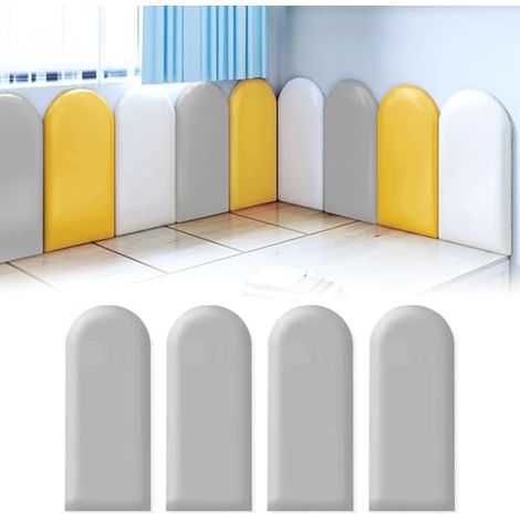 SIENTICE 3D Wall Panels, Padded Panels, Anti-Collision Headboard for Children's Room (Light Grey, 20 x 40 cm, 4 pcs per pack)