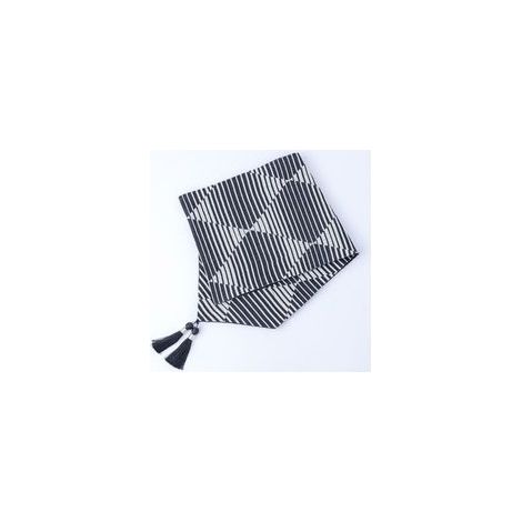 Chemin de table jacquard coton et lin, noir et blanc, 32x220 cm, motif dégradé losanges – (1/5)