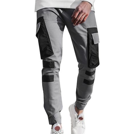 Pantalon cargo multipoches pour homme, coupe slim, idéal pour le jogging et le travail - Taille 3XL - Gris (1/5)