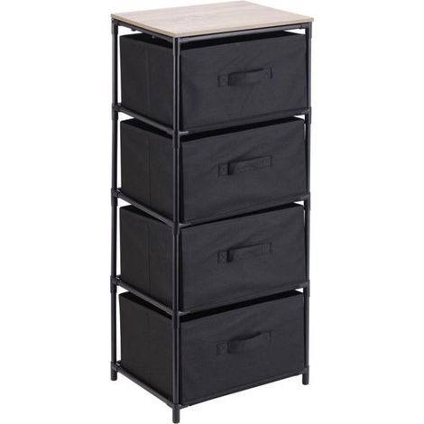 Commode de rangement - JUANIO - 40x30x90 cm - 4 tiroirs - Plateau effet bois - Structure métal