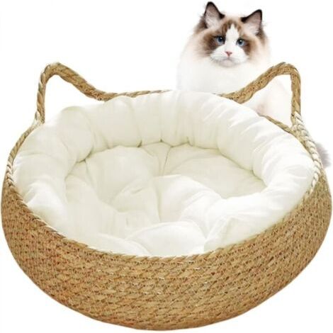 Panier pour chat Ineasicer 2-en-1 tressé résistant aux griffures avec coussin doux amovible 38x13cm (1/4)