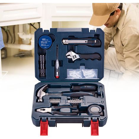 Ensemble d'outils à main multifonctionnels pour la maison et le garage, avec boîte de rangement (66 pièces). (1/5)