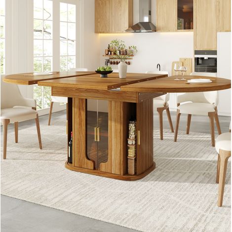 Ausziehbarer runder Esstisch 118-158 cm aus MDF in Nussbaumoptik HAVRYA (1/5)