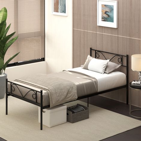 Marco de Cama Individual de Metal 31 cm para Colchón 90x190 cm con Cabecera Forma de Mariposa 95x196x100 cm Negro (1/5)