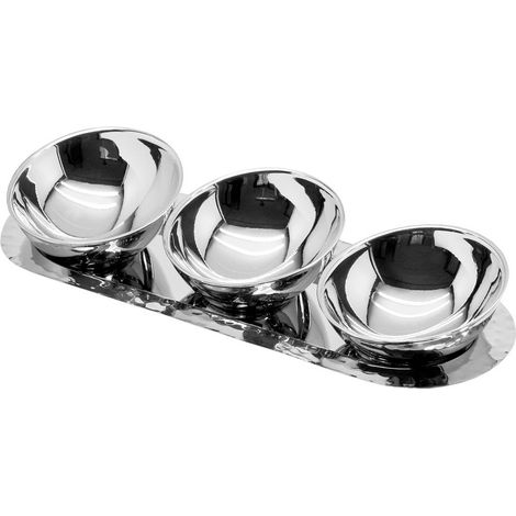 Set de 3 Coupelles de Présentation sur Plateau en Acier Inoxydable Poli Brillant 30 cm - PANGIVO (1/2)
