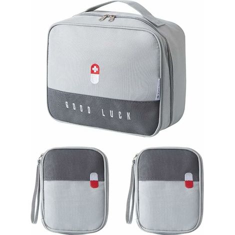 Borsa porta medicinali FOREHILL da 3 pezzi, kit di pronto soccorso portatile, scatola medica, kit di pronto soccorso vuoto, borsa medica di emergenza impermeabile per casa, viaggio, campeggio, grigio (1/4)