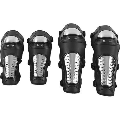 Schwarze und silberne Motorrad-Knie- und Ellbogenschoner, Offroad-Schutzausrüstung für Motocross, Quads und Mountainbikes, Komplettset. (1/5)