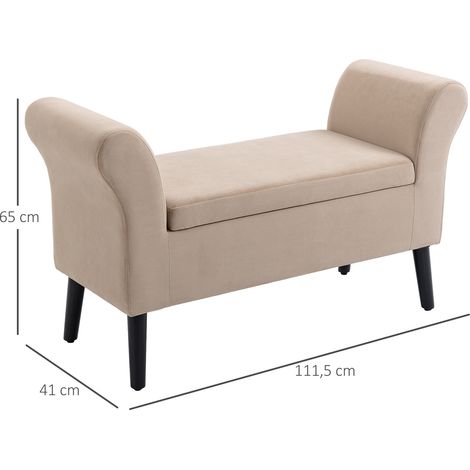 Polsterbank mit Stauraum, Truhenbank mit Armlehnen, 46 cm Sitzhöhe, samtartiges Polyester, 111,5 x 41 x 65 cm, Beige (1/5)