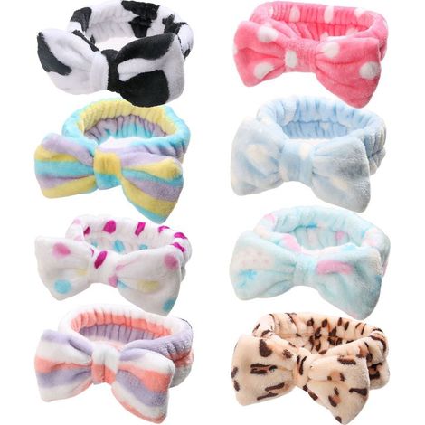 Headband Turban - Bowknot Design - Microfiber Fleece - For Face Washing Makeup Spa Yoga - Elastic Stretch Up To 30 Cm - 8 Pieces (1/5)