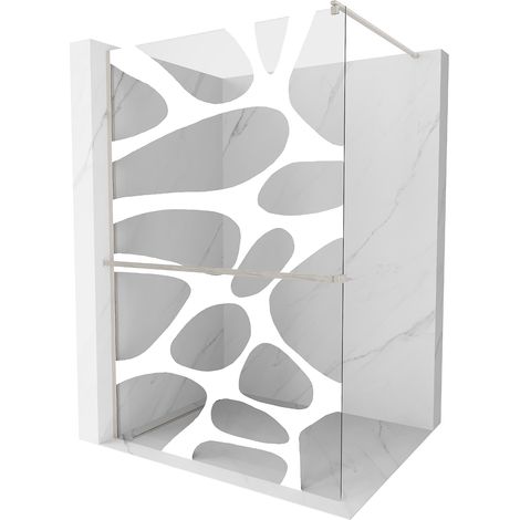 Mexen Kioto+ paroi de douche avec étagère Walk-in 120 x 200 cm, motif blanc, nickel brossé - 800-120-121-97-97 (1/5)