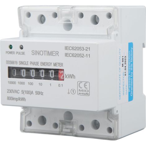 Stromzähler Wattstundenzähler mit zweifarbiger LED-Anzeige, Schienenmontage, einphasig, Smart Home, 230 V AC (1/5)