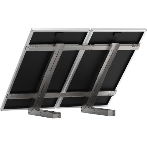 Support au sol pour 2 grands panneaux solaires – Acier galvanisé – Inclinaison 10 à 60° – Fixation béton ou lestage – Uniteck