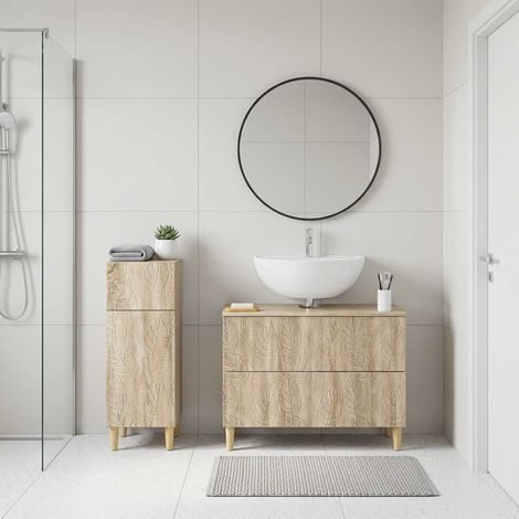 vidaXL 2 Piece Bathroom Cabinet Set DELFT Sonoma Oak Engineered Wood (1/5)