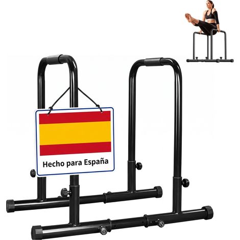Relaxdays Barras para fondos, altura ajustable, hasta 150 kg, agarres antideslizantes, calistenia, acero, negro (1/5)