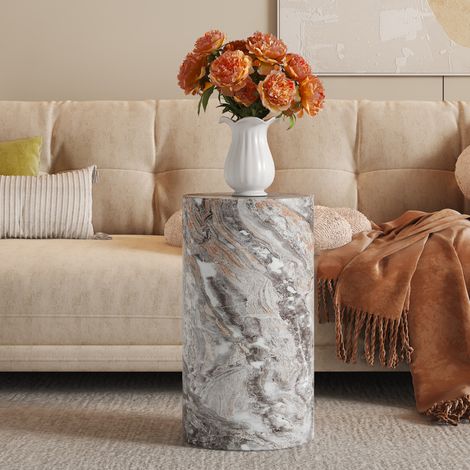 Élégante table basse ronde en MDF aspect marbre gris – Décoration moderne et minimaliste pour le salon. Idéale comme petite table basse, table d'appoint, console ou table à thé. (1/5)