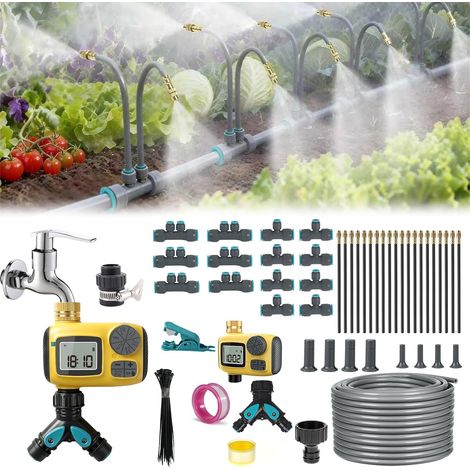Système d'irrigation Micro Drip System 30 m avec minuterie et 20 buses, système d'arrosage automatique à 360°, convient (1/5)