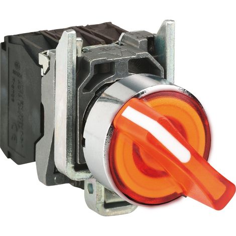Harmony XB4 - bouton à manette lum - Ø22 - 2 pos fix - orange - 1O+1F - 230V - XB4BK125M5 (1/2)