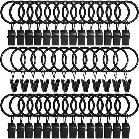CSPARKV 40 Pièces Anneaux Rideaux, Robuste Pince a Rideaux Anneaux Rideaux avec Pince, Antirouille Anneaux pour Tringle à Rideau 32mm Diamètre Intérieur (1/5)