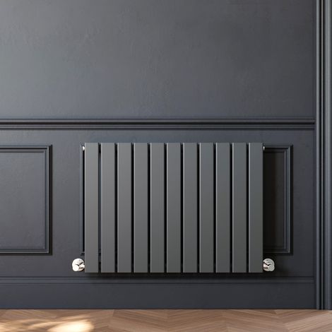 ELEGANT 600 x 836 mm Anthracite Column Radiator Horizontal Single Flat Panel Designer Radiator with Angled Radiator Valves (1/5)