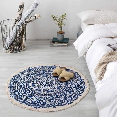 Runder Mandala-Teppich – Baumwolle – Bohème-Stil – Durchmesser: 92 cm – Höhe: – Sunny (1/5)