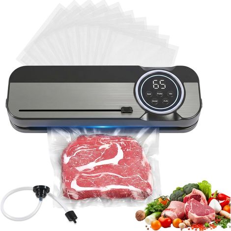 Machine Sous Vide Alimentaire, Appareil de Mise Sous Vide 5-en-1 avec Soudure Extra Large 6mm, Lampe UV et Cutter Intégré, 120W Puissant pour Sec & Humide, Inox, Inclus 10 Sacs (1/5)