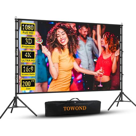 Écran de projection extérieur 200", écran de projection portable et support, 16:9 4K HD arrière avec sac de transport pour cinéma de jardin (1/5)