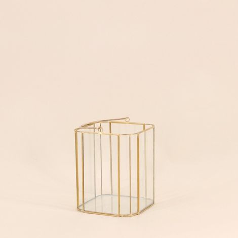 Lanterne en verre et métal doré 16cm