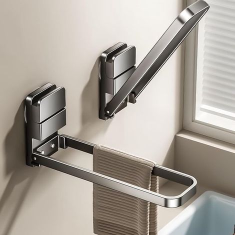 Porte-serviettes à ventouses - Installation sans perçage - Ventouses puissantes pour salles de douche - Anneaux carrés pour serviettes de toilette (1/5)