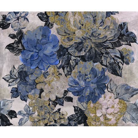 Papier peint panoramique romantique,vintage & retro Jardin Vintage Bleu (1/4)