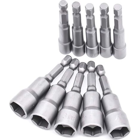 Adaptateur Douille Visseuse 10 Pièces 6 19mm Hexagonal Acier au Chrome Vanadium Pour Tournevis à écrou, Perceuse, Clé à Douille (1/5)