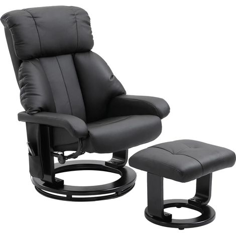 Poltrona massaggiante nera 76x80x102 cm in similpelle con poggiapiedi girevole 360° - CHICFURN (1/5)