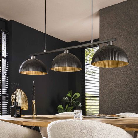 Suspension 3 lampes 120x30x150 cm en métal noir et doré