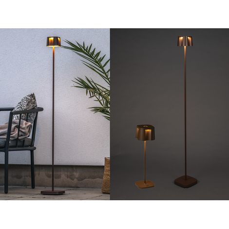 SET Akku Stehlampe 120cm & Tischleuchte 36cm für Outdoor kabellos Rostoptik (1/5)