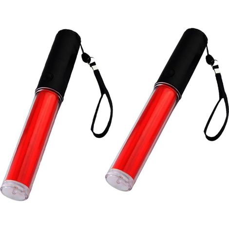 2 x langlebige fluoreszierende Verkehrssignalstäbe aus Kunststoff, LED-Verkehrssignalstab-Taschenlampe mit Blinkmodus für Parkhinweise