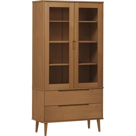 Mueble vitrina MOLDE madera maciza de pino marrón 90x35x175 cm vidaXL