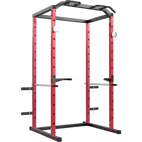 Power Cage Stazione Multifunzione 160x112x215 cm Rack Regolabile con Capacità di 460 kg in Acciaio Rosso (1/5)