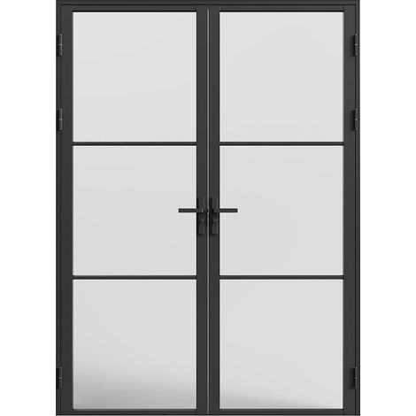 Bloc porte réversible à deux battants en aluminium et verre dépoli - 2 x H204 x L73 cm - Noir - MASERU