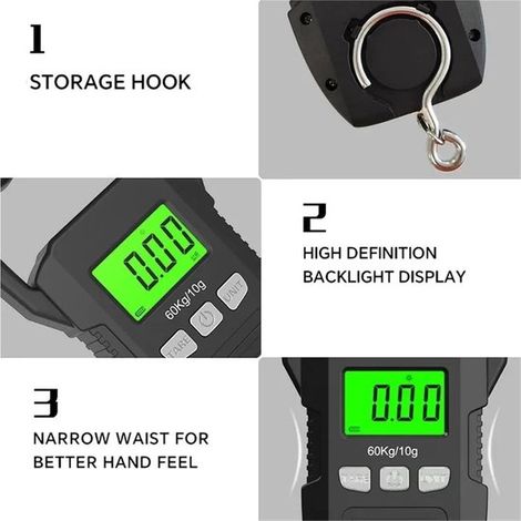 Balanza digital para equipaje, 4 piezas, 60 kg/10 g, balanza digital colgante LCD, balanza portátil con gancho, balanza electrónica para equipaje (1/5)