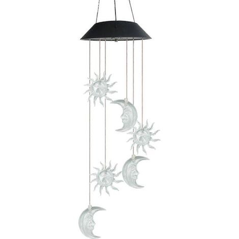 Lampe solaire décorative LED pour jardin, motif étoiles et lune à dégradé de couleurs (1 pièce).