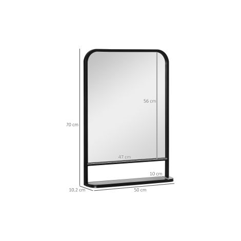 Miroir mural avec étagère 70x50cm, moderne élégant rectangulaire noir, pour salon et entrée (1/5)