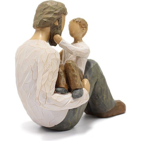 Ornement décoratif Résine et Bois Sculpture Père Fils Artisanat Haut de Gamme Coloré 12x7x11,5cm Cadeau Anniversaire (1/5)