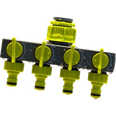 Kit d'irrigation goutte à goutte à 4 voies pour tuyau d'arrosage, distributeur de robinet, raccord de tuyau d'arrosage, répartiteur d'eau avec 4 interrupteurs marche/arrêt individuels pour i-Syst (1/5)