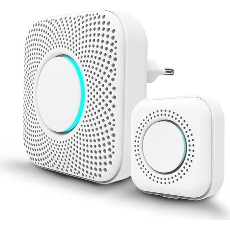 Timbre inalámbrico con alcance de 150 m, indicador LED, 36 melodías con 4 niveles de volumen, 1 transmisor y 1 de repuesto, timbre inalámbrico para el hogar. (1/5)