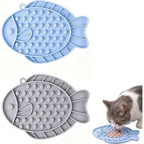 18, 5x13, 7x0, 5 cm Tapis de Léchage Chat, Anti Glouton Chien, Tapis Anti Glouton Chat Lot de 2 avec Raclette de Nettoyage Motif Poisson et Structure (1/4)