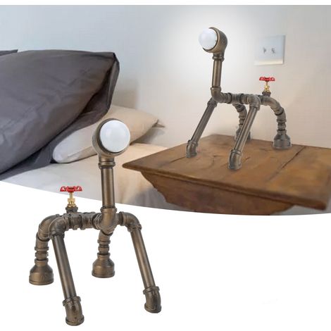 Lampe de table en métal style industriel créatif, lampe en forme de chiot fabriquée à partir d'un tuyau d'eau, lampe décorative LED pour bureau ou chambre, lumière blanche froide (1/5)