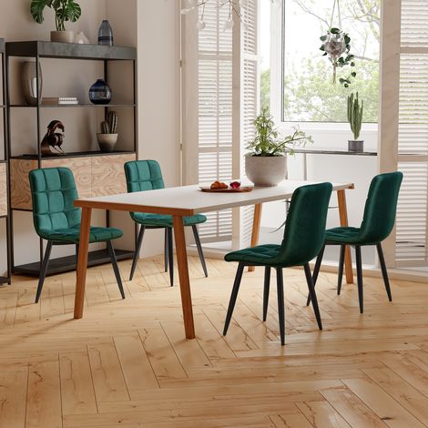 Esszimmerstühle 4er Set, mit gepolsterter Rückenlehne, Metallbeinen, ergonomisches Design, Skandinavisch, Küchenstühle aus Samt - Grün