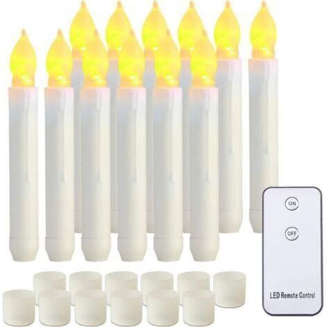 Bougies Coniques LED à Piles avec Télécommande Lumière Vacillante Lot de 12 Jaune Chaud pour Halloween Fêtes (1/4)