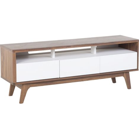 Soporte para TV madera oscura blanco estante de almacenamiento cajones gestión de cables estilo moderno Syracuse (1/5)