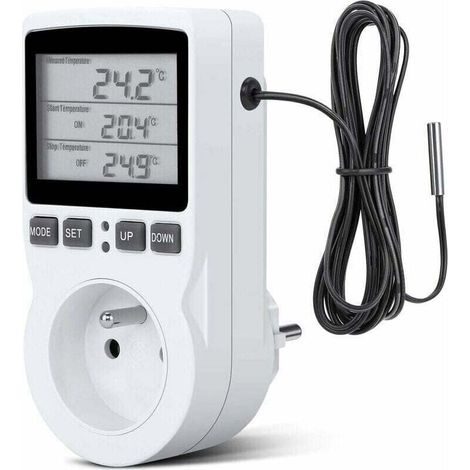 Prise Thermostat, Prise Minuteur Digital, Prise Programmable Digitale avec Sonde, Minuterie Numérique Programmable, Prise Thermostat chauffage pour Serre, Aquarium,
